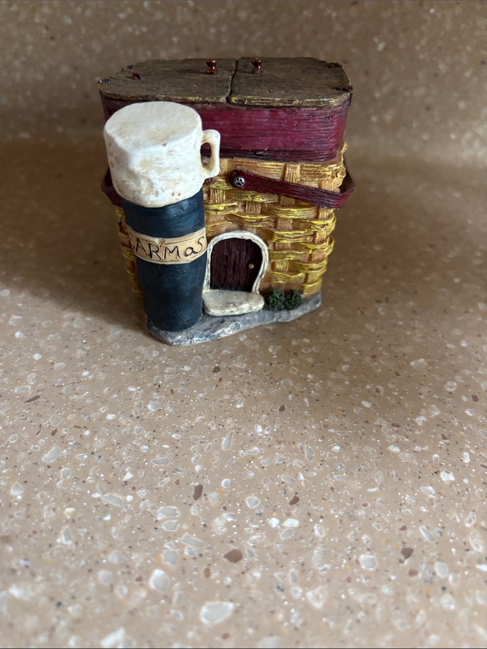Miniature Decorative House Figurine in Yellow, Red, Black, Cream